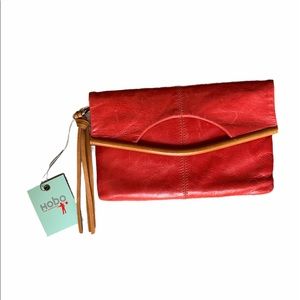NWT Hobo Red Leather Foldover Clutch Purse Sydney